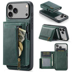 For iPhone 18 Pro / 17 Pro Fierre Shann Oil Wax Vegan Leather Magnetic Card Holder Back Phone Case(Green)