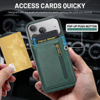 For iPhone 18 Pro / 17 Pro Fierre Shann Oil Wax Vegan Leather Magnetic Card Holder Back Phone Case(Green)