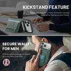 For iPhone 18 Pro / 17 Pro Fierre Shann Oil Wax Vegan Leather Magnetic Card Holder Back Phone Case(Green)