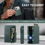 For iPhone 18 Pro / 17 Pro Fierre Shann Oil Wax Vegan Leather Magnetic Card Holder Back Phone Case(Green)