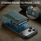 For iPhone 18 Pro / 17 Pro Fierre Shann Oil Wax Vegan Leather Magnetic Card Holder Back Phone Case(Green)