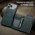 For iPhone 18 Pro / 17 Pro Fierre Shann Oil Wax Vegan Leather Magnetic Card Holder Back Phone Case(Green)