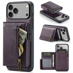 For iPhone 18 Pro / 17 Pro Fierre Shann Oil Wax Vegan Leather Magnetic Card Holder Back Phone Case(Purple)