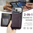 For iPhone 18 Pro / 17 Pro Fierre Shann Oil Wax Vegan Leather Magnetic Card Holder Back Phone Case(Purple)