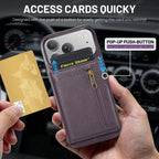 For iPhone 18 Pro / 17 Pro Fierre Shann Oil Wax Vegan Leather Magnetic Card Holder Back Phone Case(Purple)
