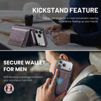 For iPhone 18 Pro / 17 Pro Fierre Shann Oil Wax Vegan Leather Magnetic Card Holder Back Phone Case(Purple)