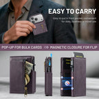 For iPhone 18 Pro / 17 Pro Fierre Shann Oil Wax Vegan Leather Magnetic Card Holder Back Phone Case(Purple)