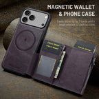 For iPhone 18 Pro / 17 Pro Fierre Shann Oil Wax Vegan Leather Magnetic Card Holder Back Phone Case(Purple)