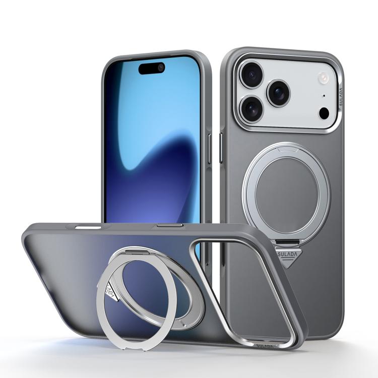 For iPhone 18 Pro / 17 Pro SULADA 360 Degree Rotation Holder Frosted Magnetic Phone Case(Gray)