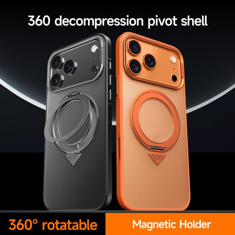 For iPhone 18 Pro / 17 Pro SULADA 360 Degree Rotation Holder Frosted Magnetic Phone Case(Orange)