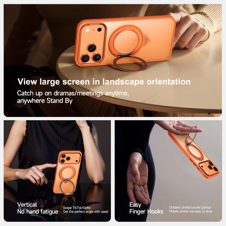 For iPhone 18 Pro / 17 Pro SULADA 360 Degree Rotation Holder Frosted Magnetic Phone Case(Orange)