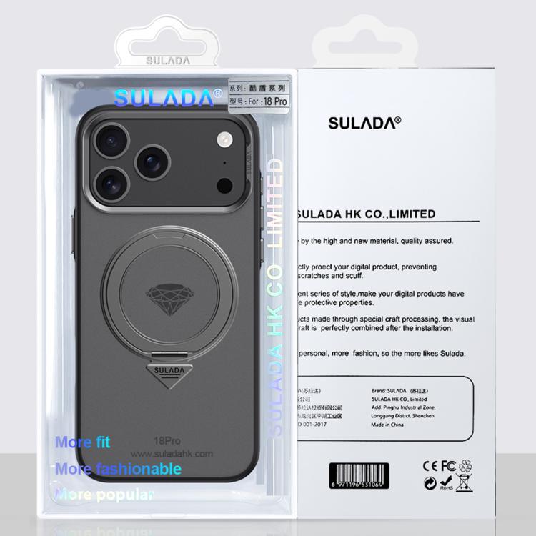 For iPhone 18 Pro / 17 Pro SULADA 360 Degree Rotation Holder Frosted Magnetic Phone Case(Gray)
