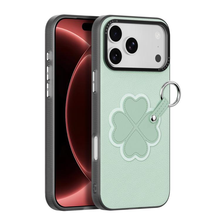 For iPhone 18 Pro / 17 Pro DUX DUCIS LUVY Series Ring Phone Case with Lanyard(Grass Green Clover)