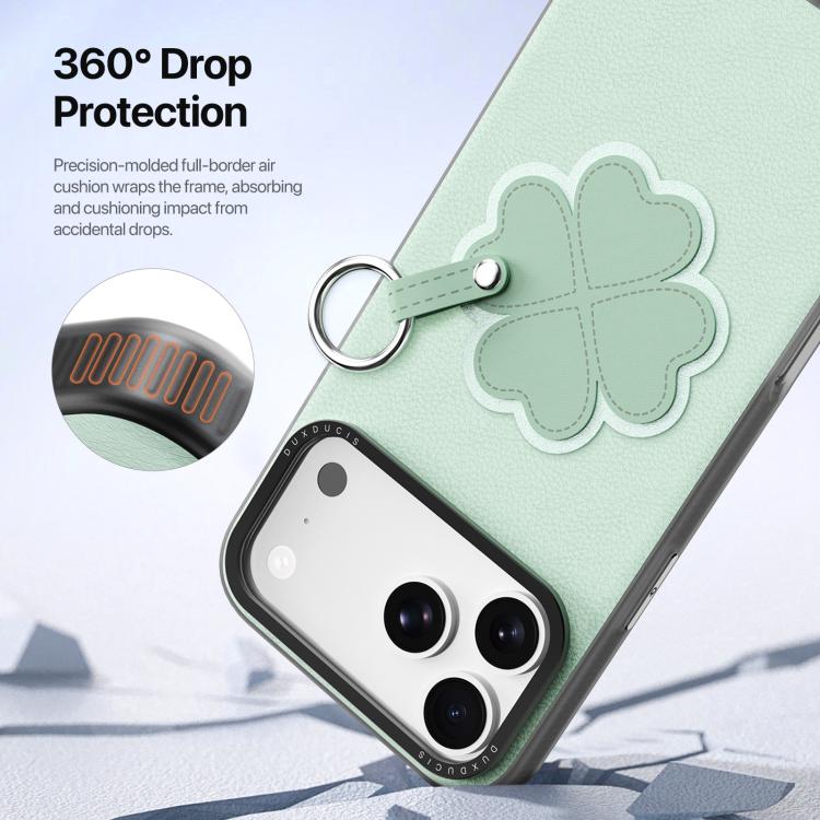 For iPhone 18 Pro / 17 Pro DUX DUCIS LUVY Series Ring Phone Case with Lanyard(Grass Green Clover)
