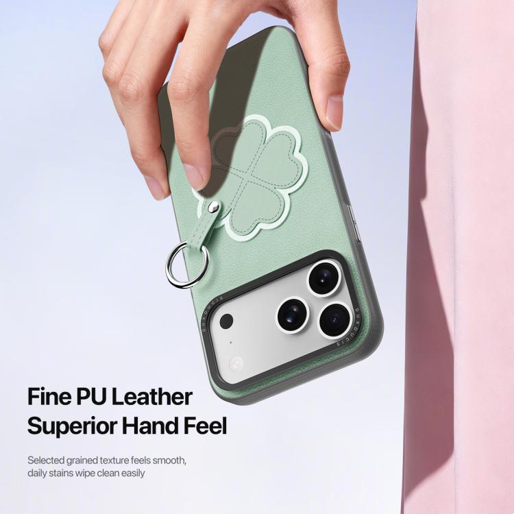 For iPhone 18 Pro / 17 Pro DUX DUCIS LUVY Series Ring Phone Case with Lanyard(Grass Green Clover)