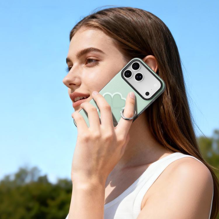 For iPhone 18 Pro / 17 Pro DUX DUCIS LUVY Series Ring Phone Case with Lanyard(Grass Green Clover)