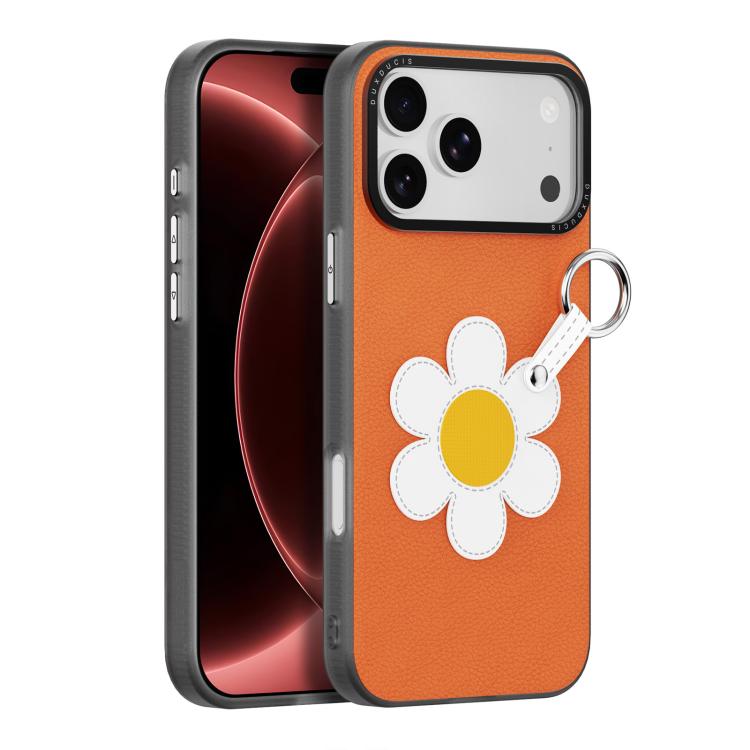 For iPhone 18 Pro / 17 Pro DUX DUCIS LUVY Series Ring Phone Case with Lanyard(Warm Orange Daisy)