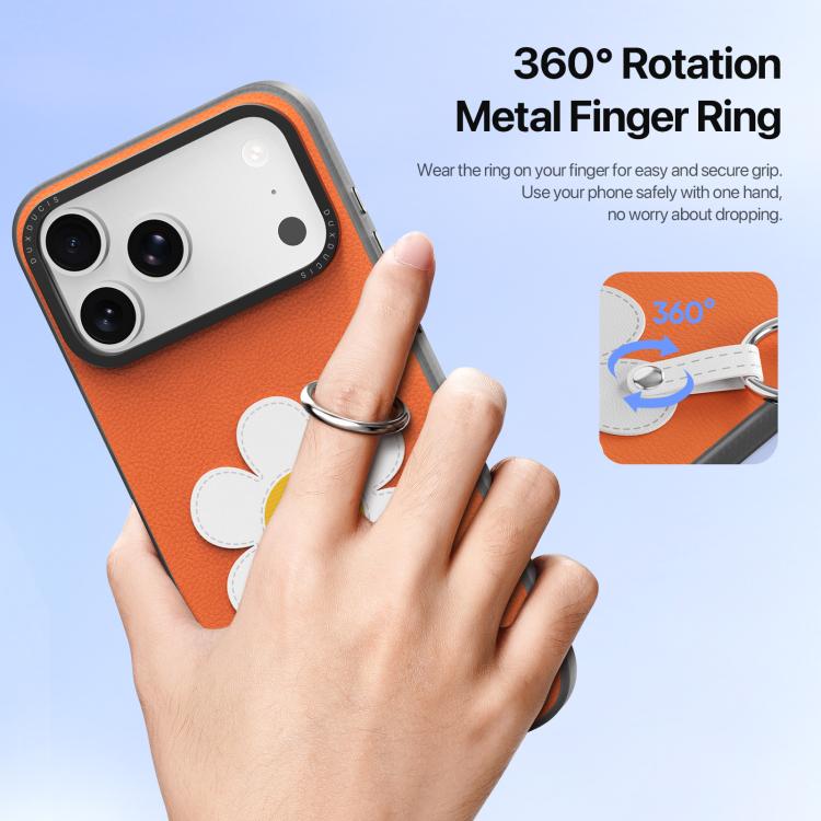 For iPhone 18 Pro / 17 Pro DUX DUCIS LUVY Series Ring Phone Case with Lanyard(Warm Orange Daisy)