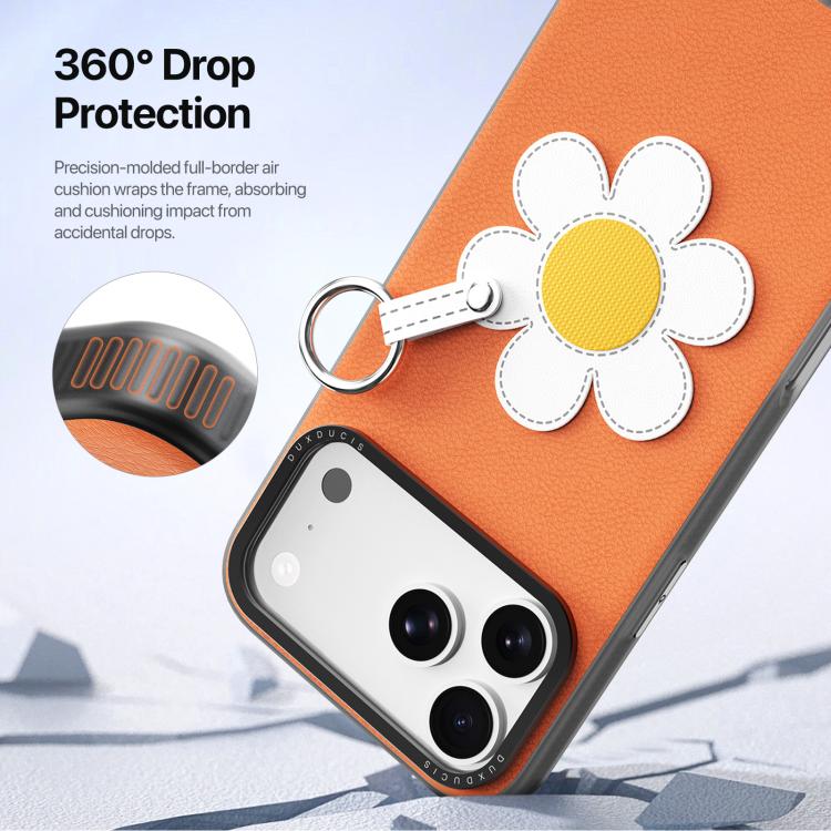 For iPhone 18 Pro / 17 Pro DUX DUCIS LUVY Series Ring Phone Case with Lanyard(Warm Orange Daisy)