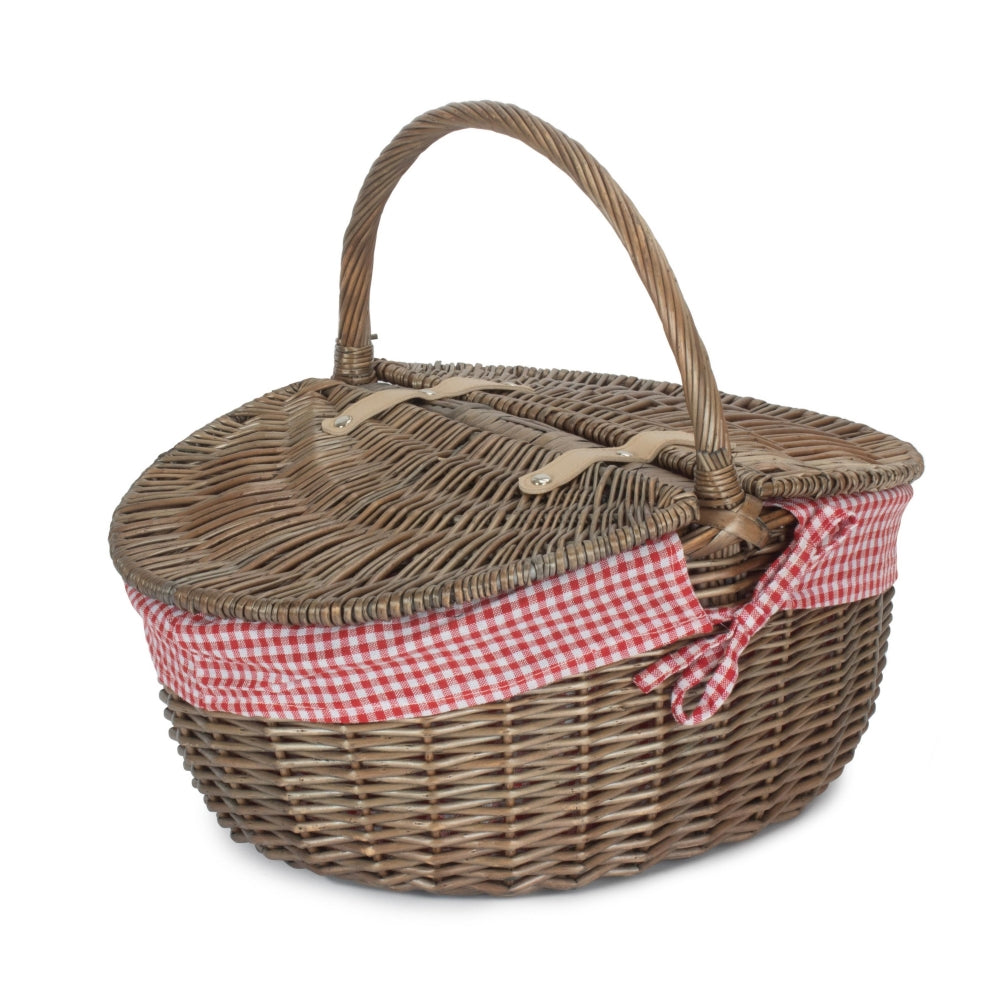 Antique Grey Oval Picnic Basket
