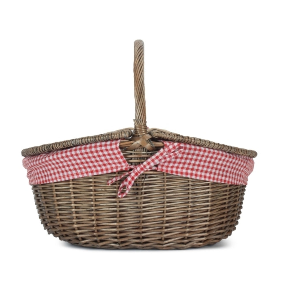 Antique Grey Oval Picnic Basket
