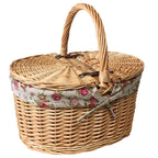 Red Hamper Buff Oval Butterfly Lidded Picnic Basket