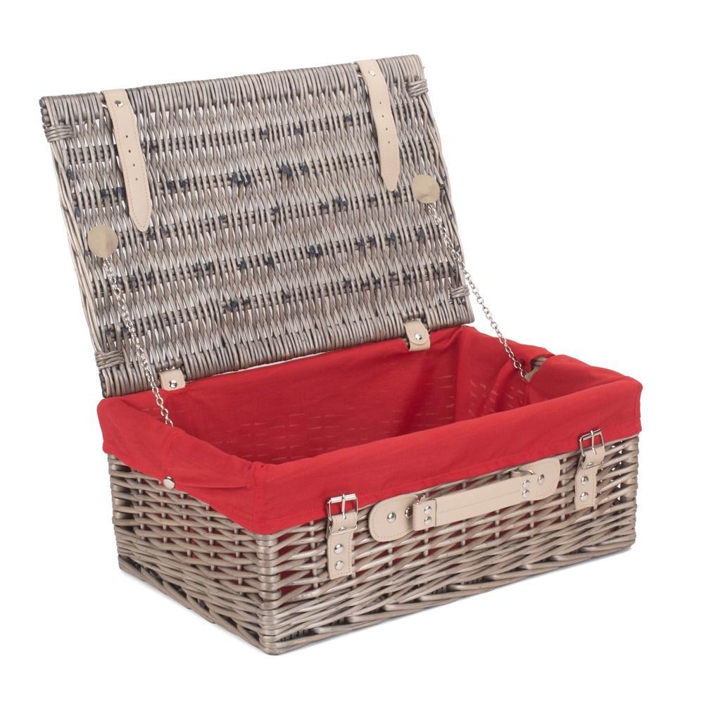 Red Hamper 46cm Antique Wash Wicker Picnic Basket with Cotton Lining
