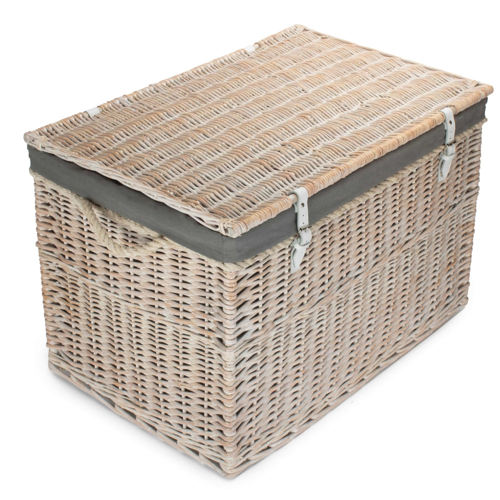 Large White Wash Finish Storage Wicker Basket