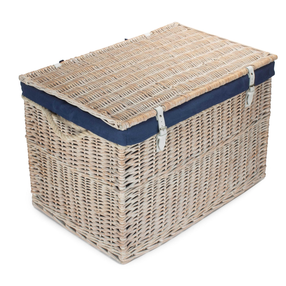 Large White Wash Finish Storage Wicker Basket
