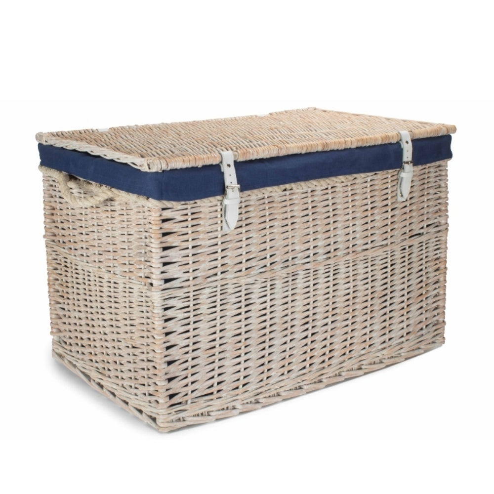 Large White Wash Finish Storage Wicker Basket
