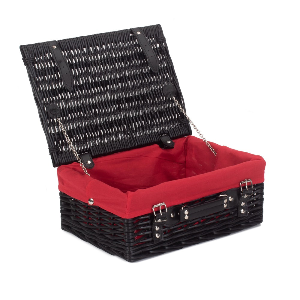 Red Hamper 46cm Empty Black Willow Picnic Basket With Cotton Lining