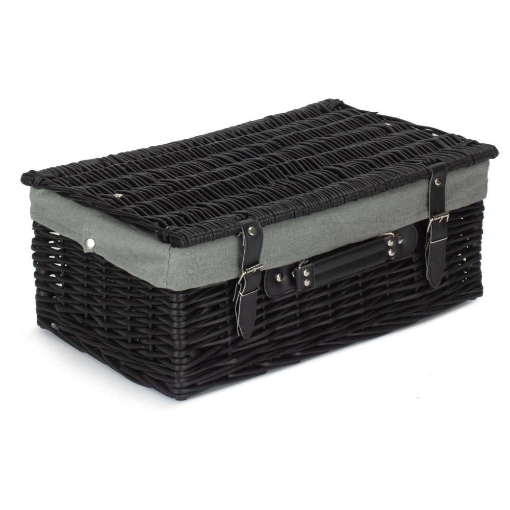 Red Hamper 46cm Empty Black Willow Picnic Basket With Cotton Lining