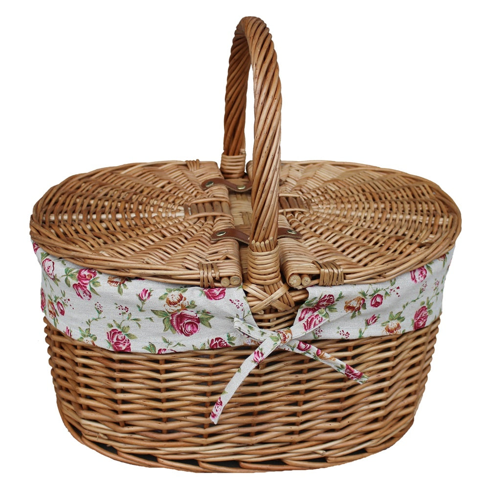 Red Hamper Large Light Steamed Oval Butterfly Lidded Picnic Basket