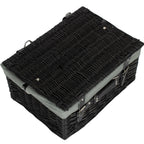Red Hamper 41cm Empty Black Willow Picnic Basket With Cotton Lining