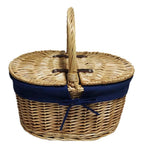 Red Hamper Oval Lidded Picnic Shopping Basket With Navy Blue Lining