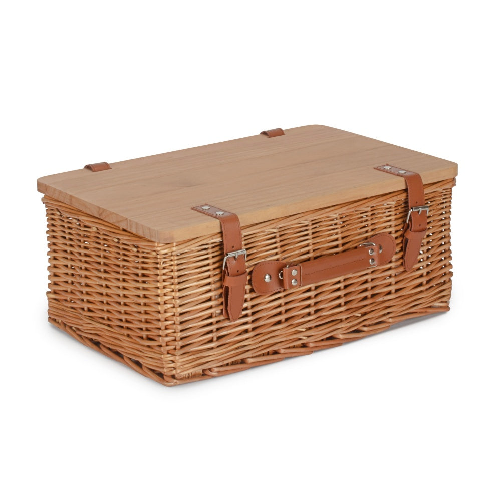 Double Steamed Empty Picnic Basket with Pinewood Lid