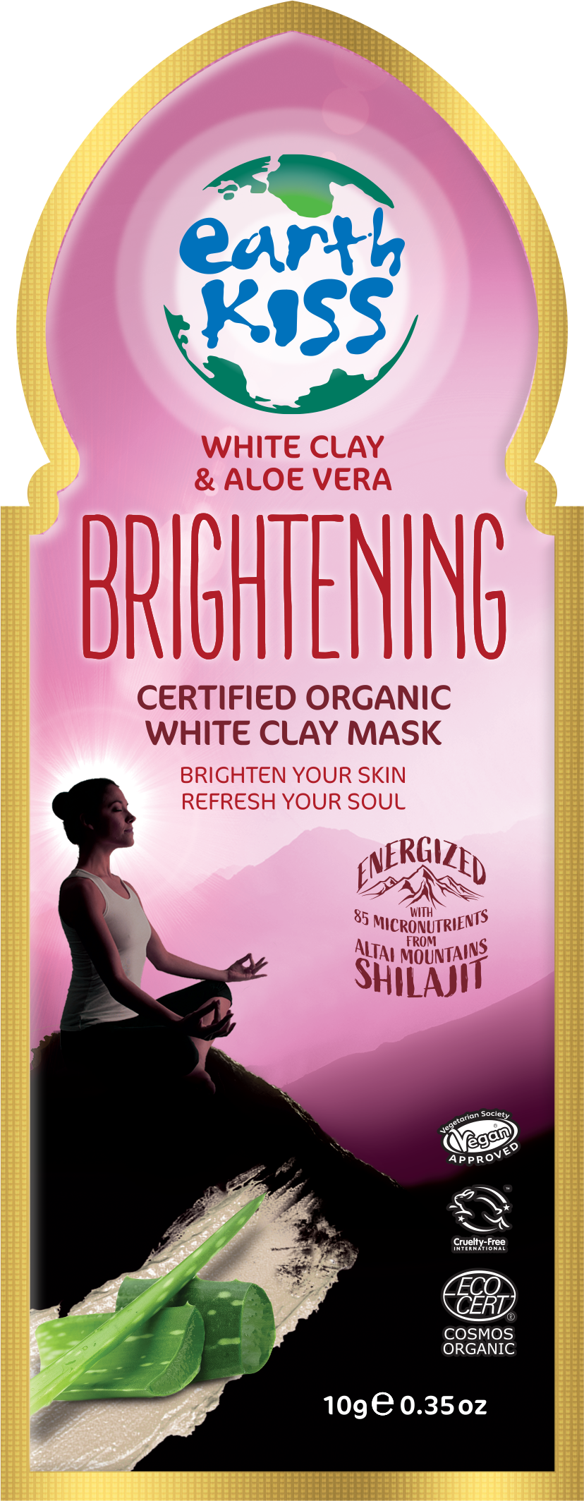 Earth Kiss Inspirations Brightening Organic White Clay Mask with Shilajit, White Clay and Aloe Vera to Brighten Your Skin, 10g Main image
