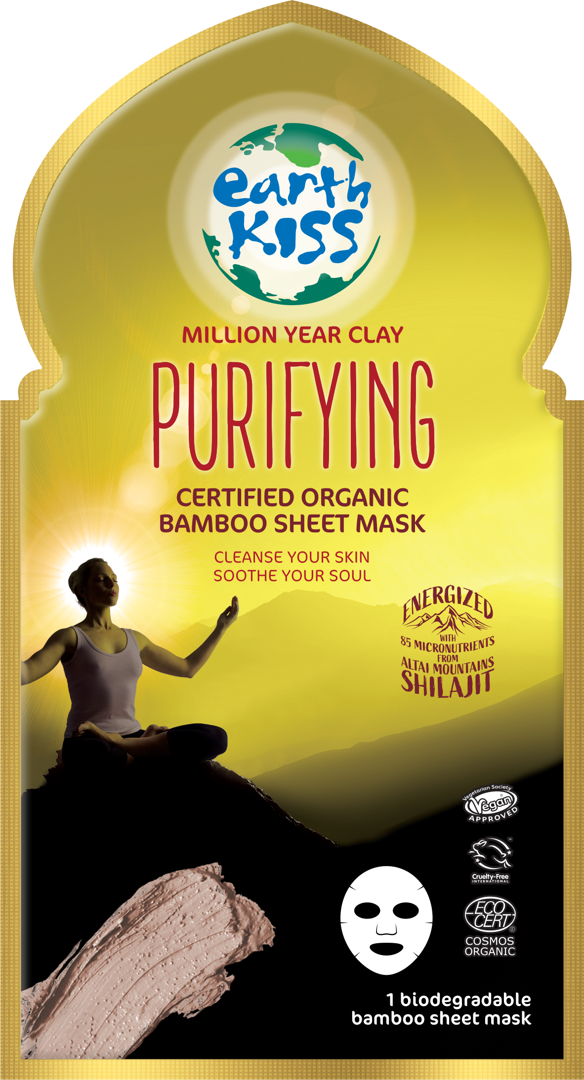 Earth Kiss Inspirations Purifying Organic Bamboo Sheet Mask with Shilajit and Million Year Clay to Cleanse Your Skin Main image