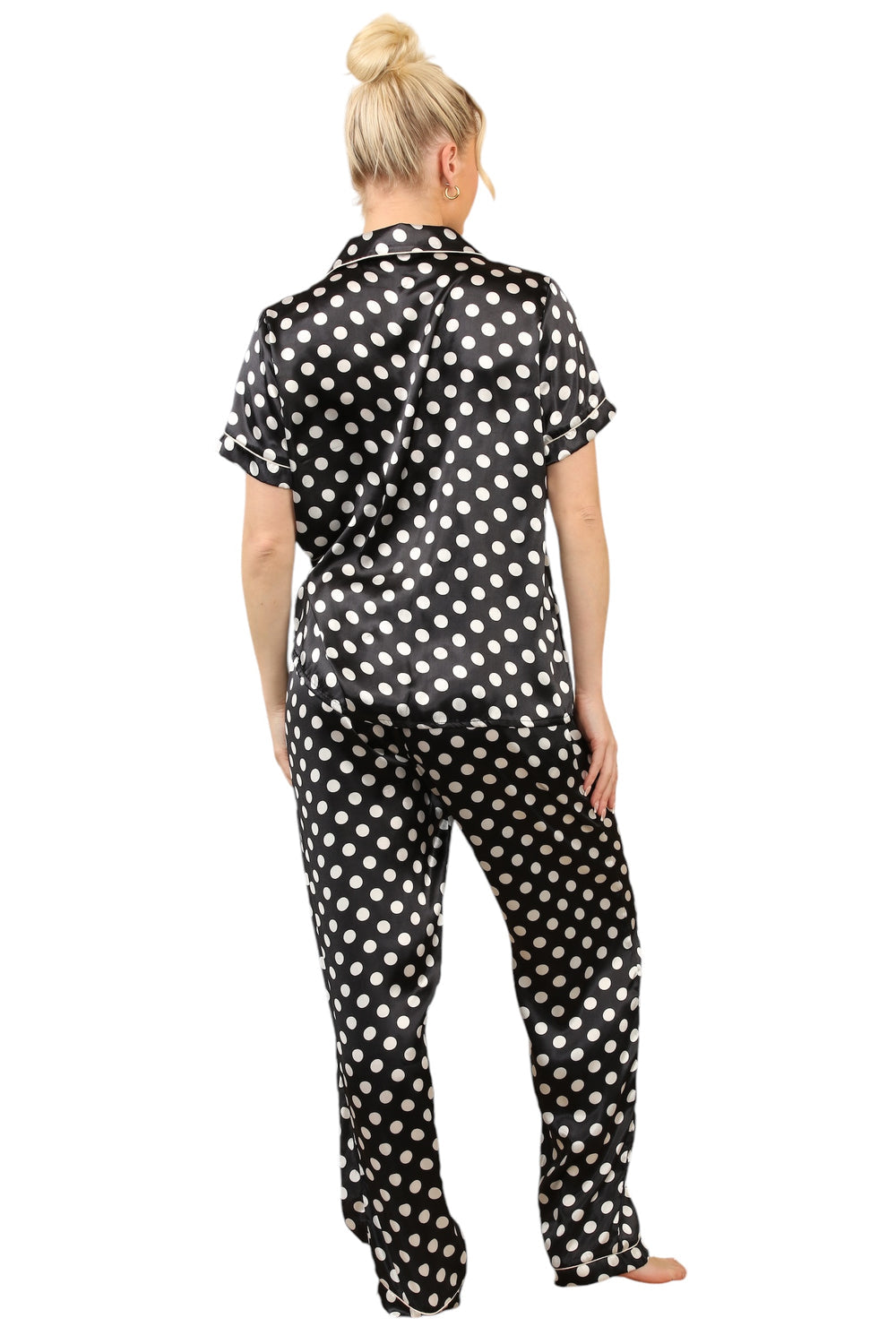 Stylish Black & White Polka Dot Satin Pajama Set for Women