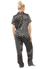 Stylish Black & White Polka Dot Satin Pajama Set for Women