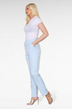 Women's Baby Blue High Waist Straight Leg Trousers - Casual Smart Tailored Tapered Leg Office Work Pants Bottoms with Pockets - Elaina Fashion