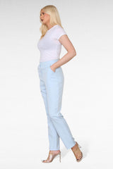 Women's Baby Blue High Waist Straight Leg Trousers - Casual Smart Tailored Tapered Leg Office Work Pants Bottoms with Pockets - Elaina Fashion