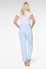 Women's Baby Blue High Waist Straight Leg Trousers - Casual Smart Tailored Tapered Leg Office Work Pants Bottoms with Pockets - Elaina Fashion