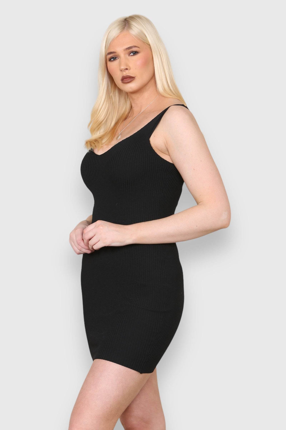 Elaina Fashion Women's Black Scoop Neck Strappy Ribbed Knit Sleeveless Mini Bodycon Dress Elegant Summer Stretchy Slim Fit Short Dress Night Club Party Dailywear - Elaina Fashion