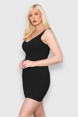 Elaina Fashion Women's Black Scoop Neck Strappy Ribbed Knit Sleeveless Mini Bodycon Dress Elegant Summer Stretchy Slim Fit Short Dress Night Club Party Dailywear - Elaina Fashion