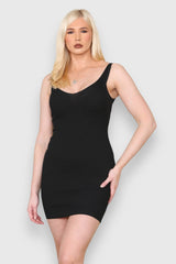 Elaina Fashion Women's Black Scoop Neck Strappy Ribbed Knit Sleeveless Mini Bodycon Dress Elegant Summer Stretchy Slim Fit Short Dress Night Club Party Dailywear - Elaina Fashion
