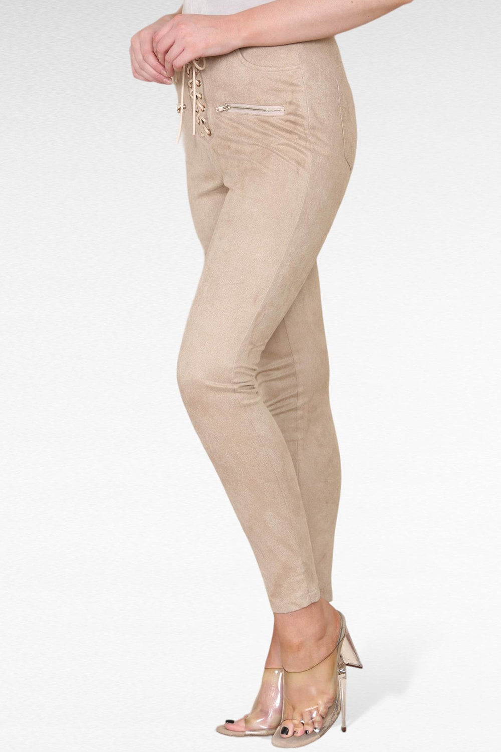 Faux suede lace up front tie skinny leg trousers Secondary image