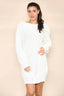 Elaina Fashion Women's White Multi colour dots Boat Neck Soft Drop Shoulder with Long Sleeve Knit Mini Loose Fit Ribbed Pullover Jumper Sweater - Chunky Warm Short Dress - Elaina Fashion