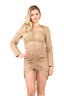 Elegant Ruched Long-Sleeve Mini Dress with Adjustable Drawstrings - Elaina Fashion