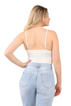 Lace Front Bodysuit – Elegant Sheer V-Neck Sleeveless Top - Elaina Fashion